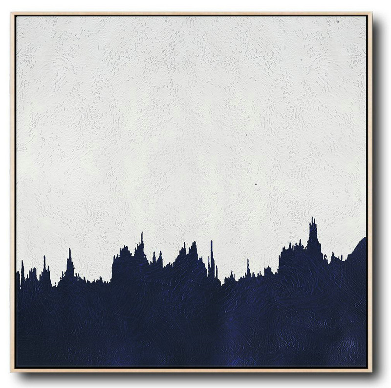 Extra Large Textured Painting On Canvas,Hand Painted Navy Minimalist Painting On Canvas,Large Paintings For Living Room